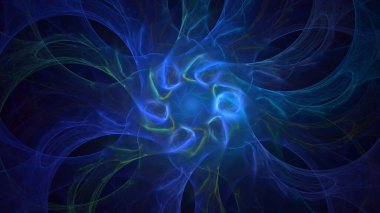 3D el yapımı soyut mavi fraktal ışık arkaplanı. Bu AI Generatd illüstrasyonu değil.