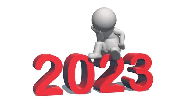 Passaggio All Anno 2023 Con Persone Isolate Sfondo Bianco Illustrazione — Foto Stock