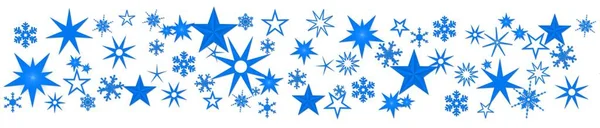 Christmas decoration in blue on banner - different snowflakes and ice stars on white background - 3D Illustration