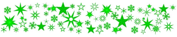 Decoración Navideña Verde Sobre Pancarta Diferentes Copos Nieve Estrellas Hielo —  Fotos de Stock