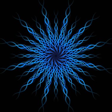 Abstract graphic background - loop shape illusion in blue colour on black background - 3D Illustration