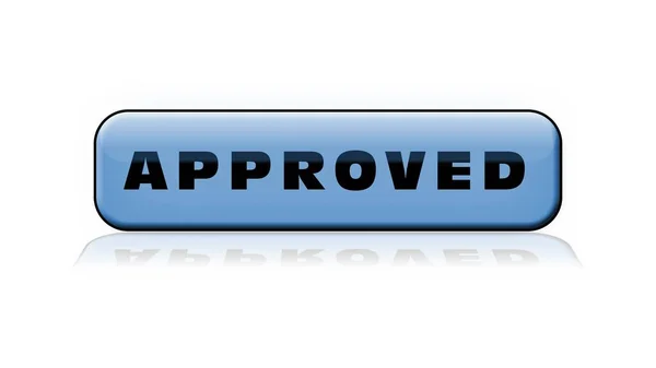 Approved Синя Кнопка Відображенням Підлозі Ізольована Білому Тлі Ілюстрація — стокове фото