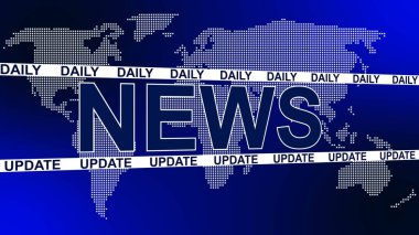 Daily News Güncelleme - haber kanalları veya internet televizyonu arkaplanı için tasarım şablonu - Dünya haritası arkaplanındaki Daily News Güncelleme - 3D İllüstrasyon