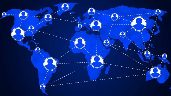 社交网络和商业团队联系的概念和联系人员在世界地图背景下的交流 3D说明 免版税图库照片