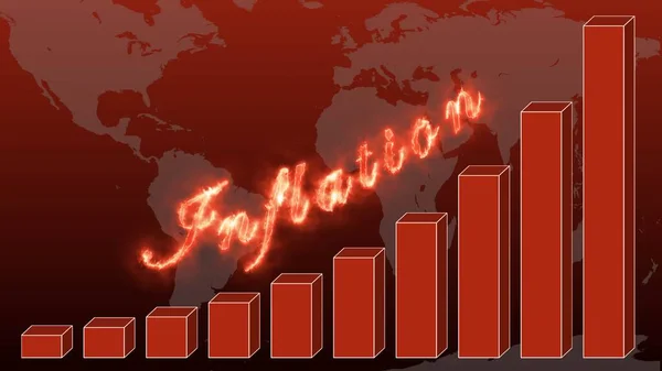Inflation Flamed Lettering Business Growth Bar Graph Blawed World Map — ストック写真