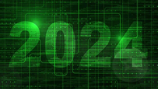 2024 Zentrum Verschiedener Grafischer Elemente Auf Grünem Digitalem Technologiehintergrund Jahreswechsel Stockbild
