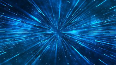 Bulanık parçacık çizgileri mavi renklerde arkaplan - 3B Görüntü