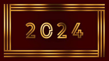 Yıl değişimi 2024 - dekoratif çerçeve arka planında lüks altın parmaklar - 3D Görüntü