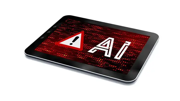 Künstliche Intelligenz Auf Tablet Isoliert Auf Weißem Hintergrund Warnkonzept Illustration Stockfoto