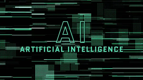 AI Artificial Intelligence on digital background - green pattern pixel background from digital data elements - 3D Illustration