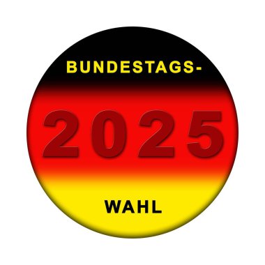 Almanya 'da Bundestagswahl 2025 - Almanca renk ve tipografi ile düğme - seçim oylaması için grafik - 3D İllüstrasyon