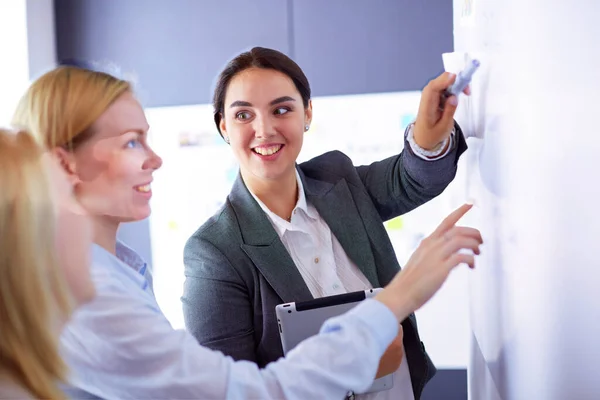 Business Education Office Concept Business Team Flip Board Office Discussing — Stock Photo, Image