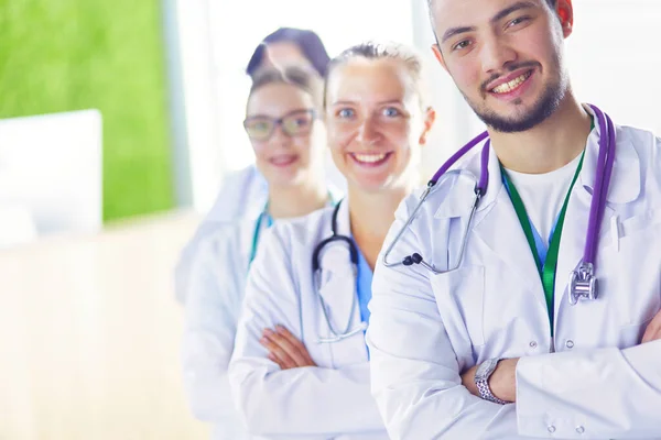 Happy Medical Team Comprising Male Female Doctors Smiling Broadly Giving — Stock Photo, Image