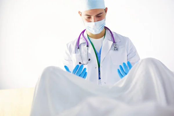 Obstetra Sexo Masculino Enfermeira Esfoliação São Entregues Gestante Sala Parto — Fotografia de Stock