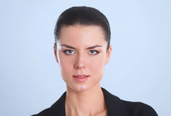 stock image A young woman standing, isolated on graybackground