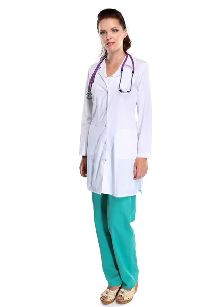 Mosolygó Doktornő Egy Egyenruhás Mappával Kórházban Mosolygó Női Orvos — Stock Fotó