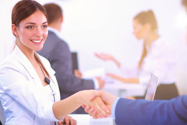 Business People Shaking Hands Finishing Meeting Office — Stock Photo, Image