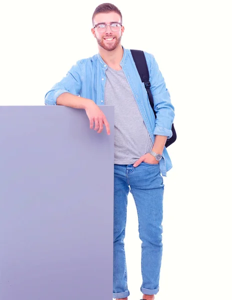一个微笑的男性学生 拿空白板的画像 教育机会 大学生 — 图库照片