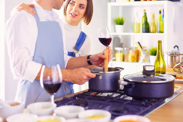 Couple Cooking Together Kitchen Home — Stock Photo, Image