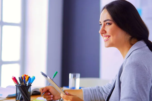 Pretty Young Female Manager Using Modern Digital Tablet Office — Stock Photo, Image