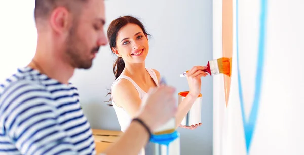 Happy Couple Painting New Home New House Renovation — Stock Photo, Image