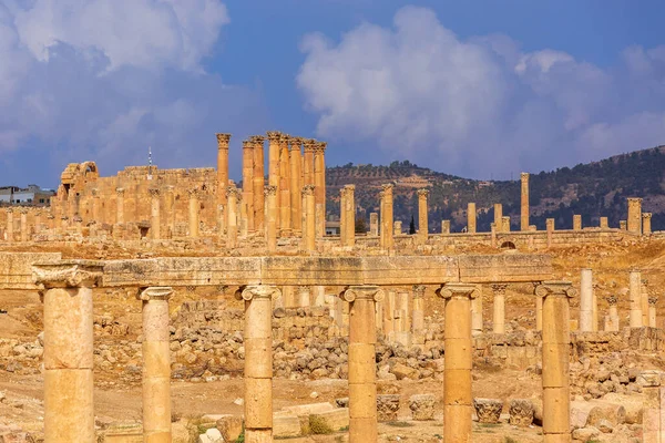 stock image Panorama of Jerash, Jordan, Ruins of ancient Roman city Gerasa with columns and temples