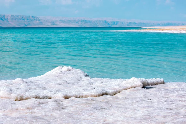 stock image Jordan, Dead Sea coastline, salt crystals, high angle view landscape