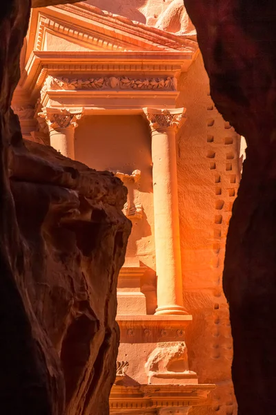 Petra Ürdün Siq Duvarları Hazine Çerçevesi Khazneh Dünyanın Yeni Yedi — Stok fotoğraf
