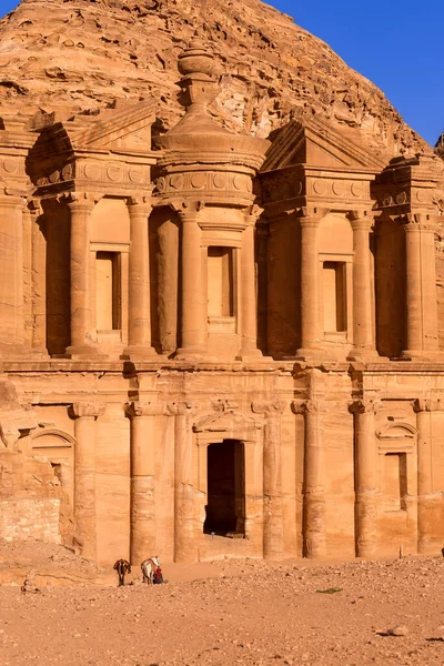 Monastère Deir Dans Ancienne Ville Petra Jordanie Coucher Soleil Vue — Photo