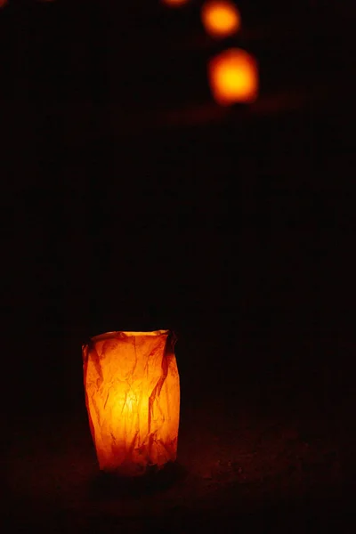 Close Light Paper Lantern Petra Night Jordan Copy Space — Stock Photo, Image