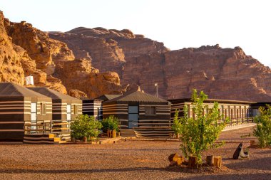 Jordan, Wadi Rum - November 2, 2022: Camp site houses at Wadi Rum Desert