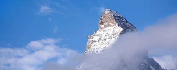 Matterhorn snow mount peak close-up and alpine banner panorama, Switzerland, Swiss Alps