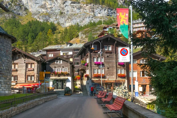 Zermatt Svájc 2019 Október Város Utcakép Híres Svájci Sípályában Színes — Stock Fotó