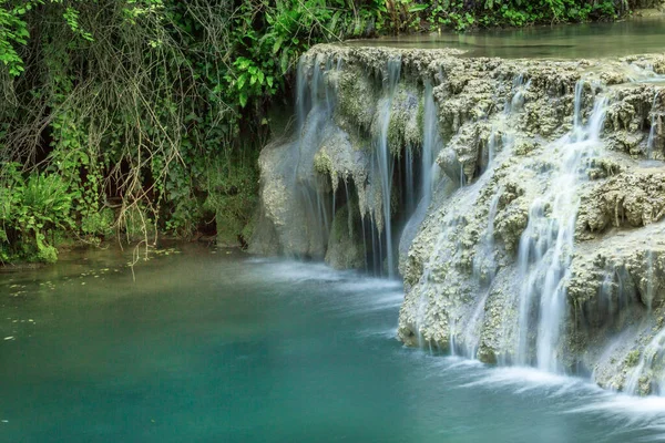 stock image Krushuna waterfalls turquoise water terraces and pools, the biggest travertine cascade in Bulgaria