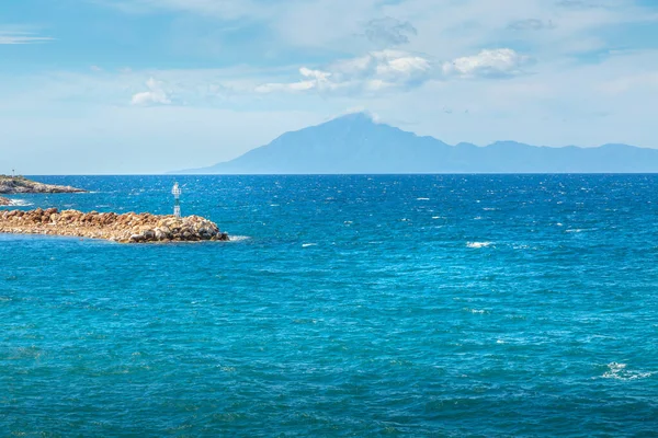 Línea Costa Del Mar Panorama Isla Thassos Grecia Monte Athos —  Fotos de Stock