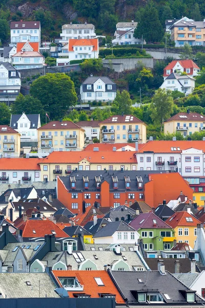 Bergen Hordaland Noorwegen Stad Houten Huizen Heuvel Uitzicht Zomer — Stockfoto