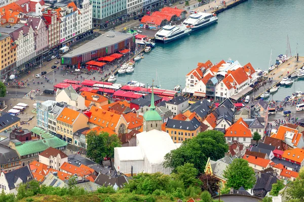 Bergen Noruega Julho 2018 Vista Aérea Paisagem Urbana Com Mercado — Fotografia de Stock