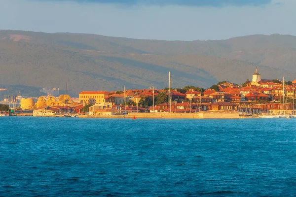 Panorama Tramonto Una Città Vecchia Nessebar Bulgaria Dal Mare — Foto Stock