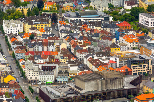 Bergen, Norway - July 30, 2018: Norway aerial city view houses, Hordaland in summer