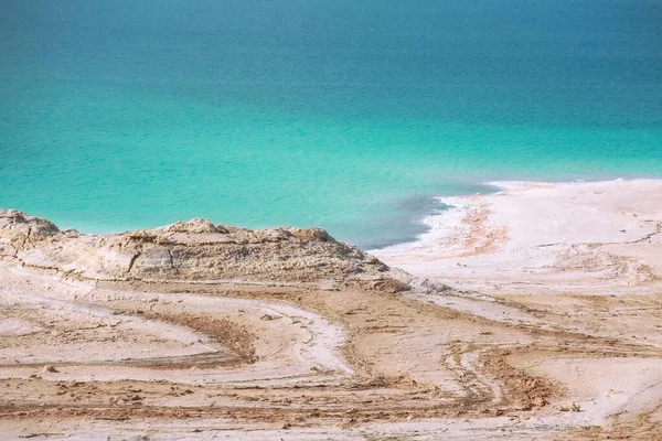 ヨルダン 死海の海岸線 塩の結晶テクスチャ 高角度ビュー — ストック写真