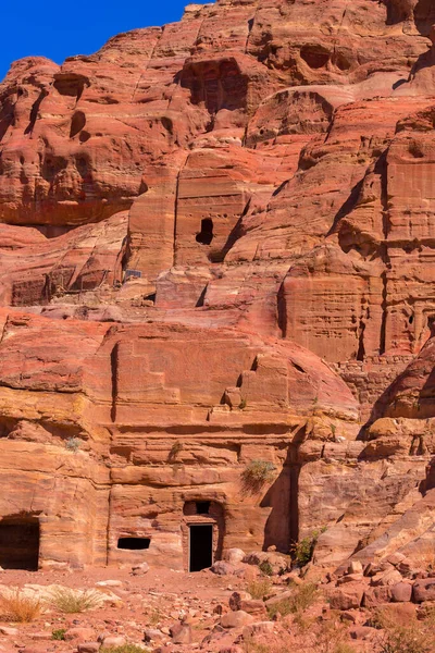 Fassaden Straßenhöhlen Der Antiken Stadt Petra Jordanien Petra Berühmte Historische — Stockfoto