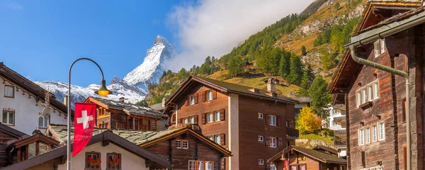 Matterhorn Neve Montar Close Zermatt Casas Alpinas Suíça Swiss Alps — Fotografia de Stock