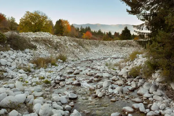 Bansko Bulgarien Herbstlandschaft Mit Fluss Glazne Bunten Bäumen Sonnenuntergang Rila — Stockfoto