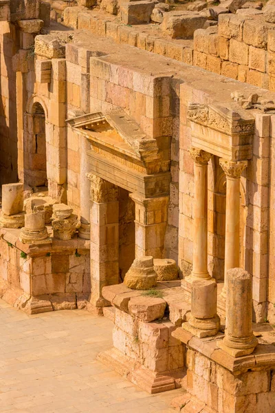 Jerash Ιορδανία Close Λεπτομέρειες Του Ρωμαϊκού Αμφιθεάτρου Νότιο Θέατρο Στην — Φωτογραφία Αρχείου