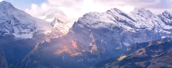 Panoramic Banner View Swiss Alps Jungfraujoch Peaks First Snow Bernese — Stock Photo, Image