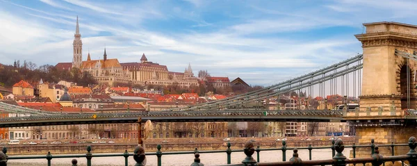 Budapest Hungary Chain Bridge Buda Panorama Banner — Stock Photo, Image