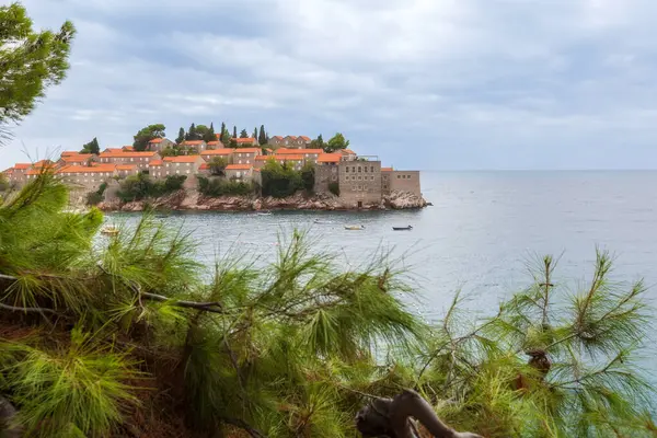 Pulau Sveti Stefan Montenegro Resor Laut Adriatik Dan Langit Budva — Stok Foto