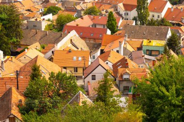 Belgrad ve Sırbistan, yaz aylarında kilise ve Tuna Nehri ile Gardos, Zemun 'dan panoramik manzara