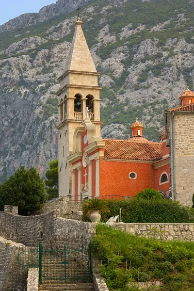 Church Eustachius Summer Postcard View Dobrota Kotor Montenegro — Stock Photo, Image