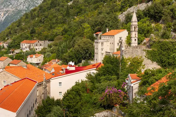 Perast Montenegro Houses Ancient Town High Angle View — Stock Photo, Image